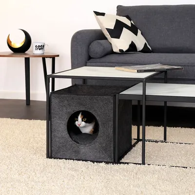 lionto niche pour chat pliable en feutre avec coussin doux amovible