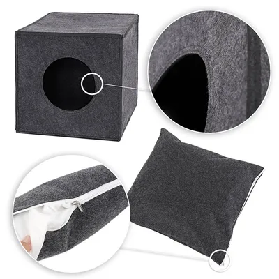 lionto niche pour chat pliable en feutre avec coussin doux amovible