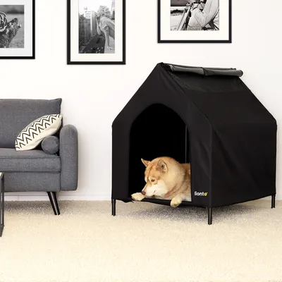 lionto lit pour chien extérieur surélevé avec toit, tissu Oxford résistant lionto lit pour chien extérieur surélevé avec toit, tissu Oxford résistant