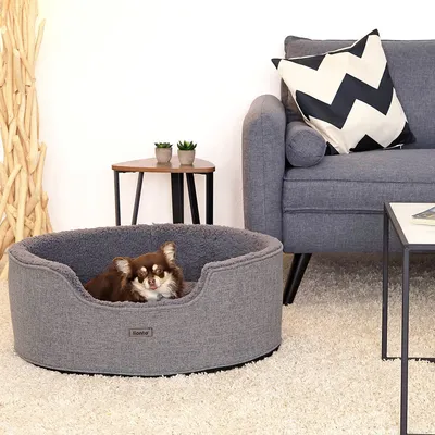 lionto panier pour chien en peluche avec coussin réversible lavable
