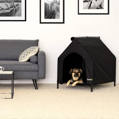 lionto lit pour chien extérieur surélevé avec toit, tissu Oxford résistant lionto lit pour chien extérieur surélevé avec toit, tissu Oxford résistant