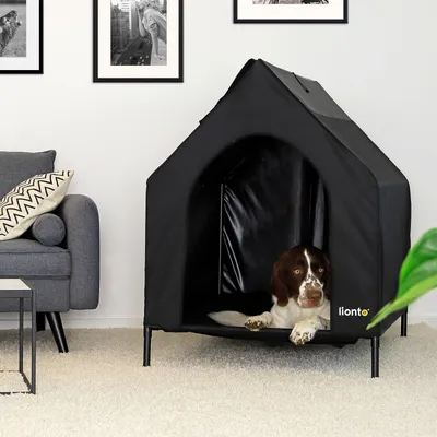 lionto lit pour chien extérieur surélevé avec toit, tissu Oxford résistant lionto lit pour chien extérieur surélevé avec toit, tissu Oxford résistant