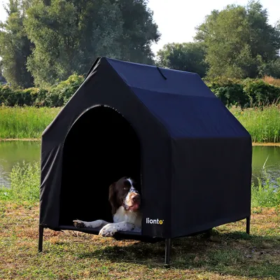 lionto lit pour chien extérieur surélevé avec toit, tissu Oxford résistant lionto lit pour chien extérieur surélevé avec toit, tissu Oxford résistant