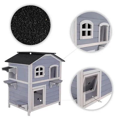 lionto Katzenhaus mit klappbarem Dach, 80x55x90 cm, grau-weiß