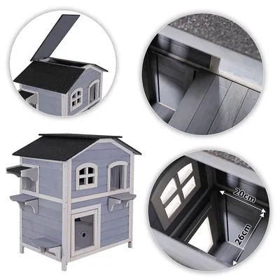 lionto maison pour chat en bois avec toit étanche et zones de repos