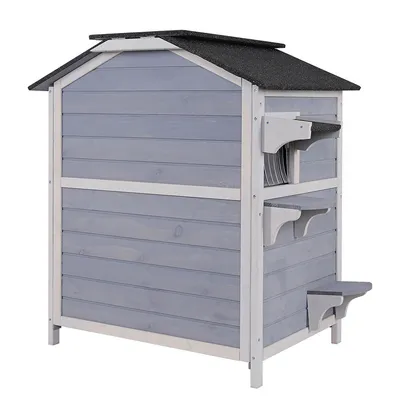 lionto maison pour chat en bois avec toit étanche et zones de repos