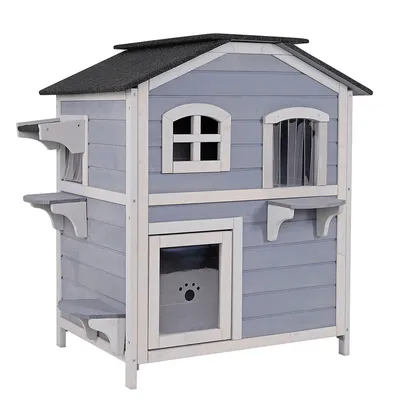 lionto Katzenhaus mit klappbarem Dach, 80x55x90 cm, grau-weiß