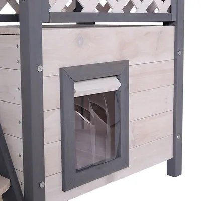 lionto maison pour chat en bois avec toit étanche et zones de repos