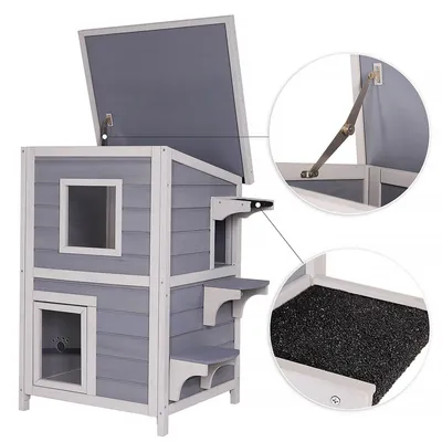 lionto maison pour chat en bois avec toit étanche et zones de repos
