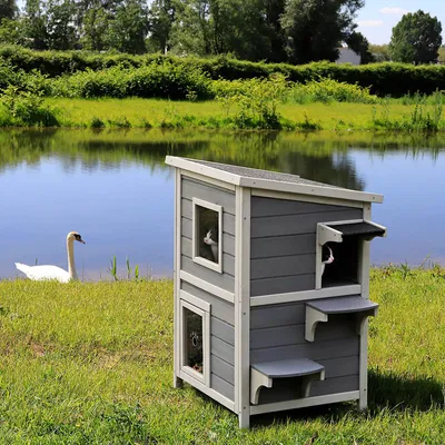 lionto maison pour chat en bois avec toit étanche et zones de repos