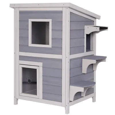 lionto maison pour chat en bois avec toit étanche et zones de repos