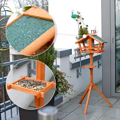 lionto mangeoire oiseaux bois extérieur avec toit et silo amovible