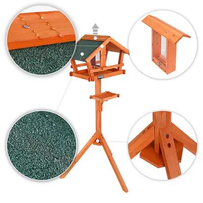 lionto mangeoire oiseaux bois extérieur avec toit et silo amovible