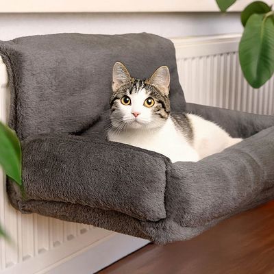 lionto lit chauffant pour chat en peluche à suspendre au radiateur