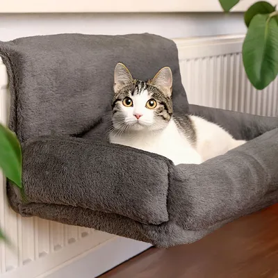 lionto Katzen-Heizkörperliege aus Plüsch zum Einhängen an den Heizkörper