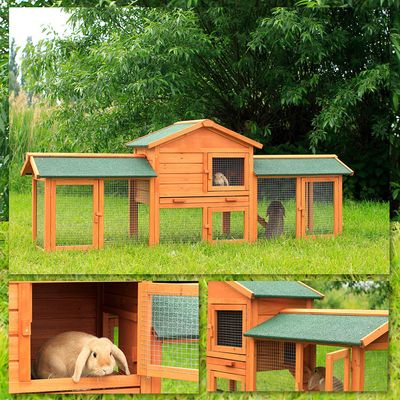 lionto Kleintierstall aus Holz mit 2 Etagen, Rampe und Bitumendach