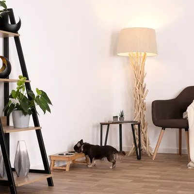 lionto gamelle chien réglable en hauteur en bambou avec 2 bols inox