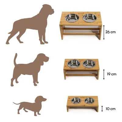 lionto gamelle chien surélevée en bambou avec 2 bols inox lavables