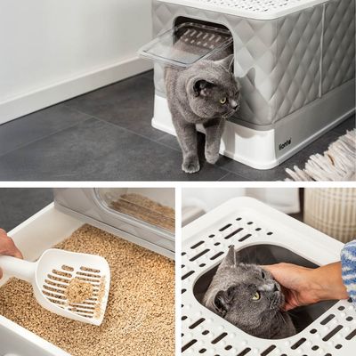 lionto Katzentoilette mit Schublade & Schaufel, auslaufsicher & hygienisch