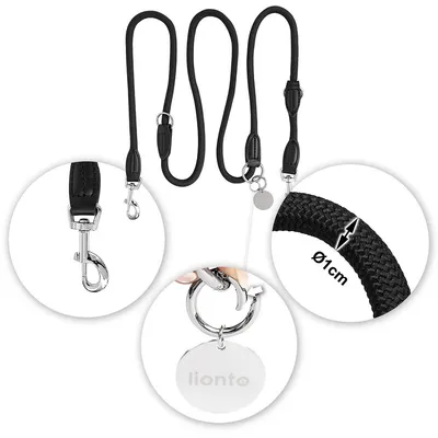 lionto laisse multifonction réglable pour chiens, nylon robuste & inox
