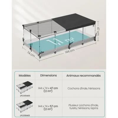 SONGMICS Enclos pour Animaux avec Plancher et Tapis Imperméable et Amovible