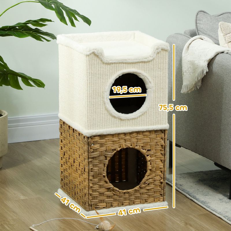 PawHut - Tour chat 3 niveaux, 2 niches H.75,5 cm - Crème