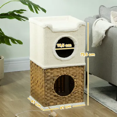 PawHut - Tour chat 3 niveaux, 2 niches H.75,5 cm - Crème