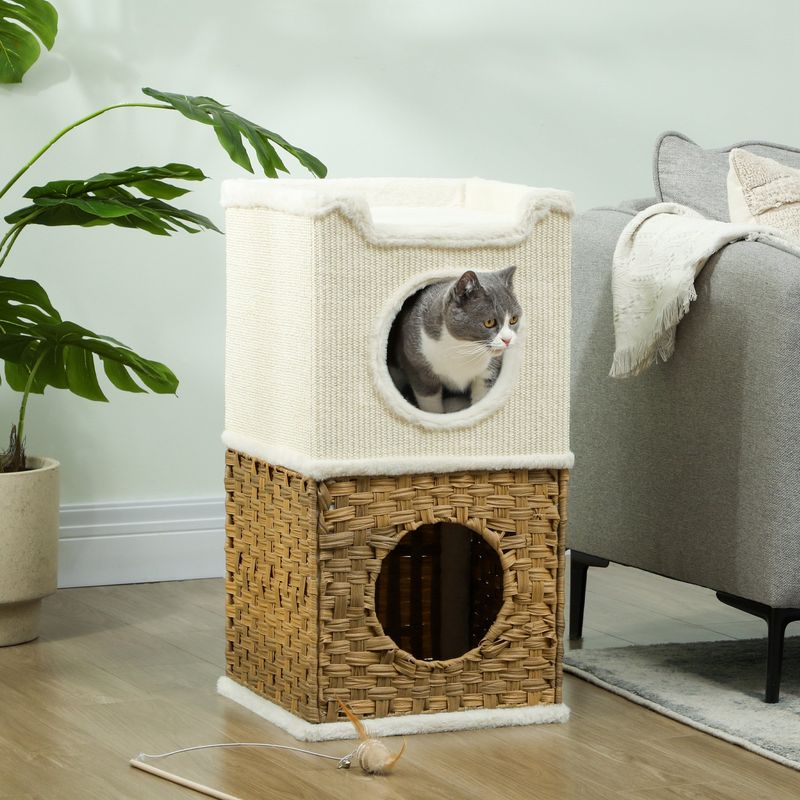PawHut - Tour chat 3 niveaux, 2 niches H.75,5 cm - Crème