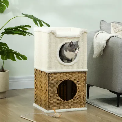 PawHut - Tour chat 3 niveaux, 2 niches H.75,5 cm - Crème