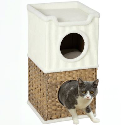 PawHut - Tour chat 3 niveaux, 2 niches H.75,5 cm - Crème