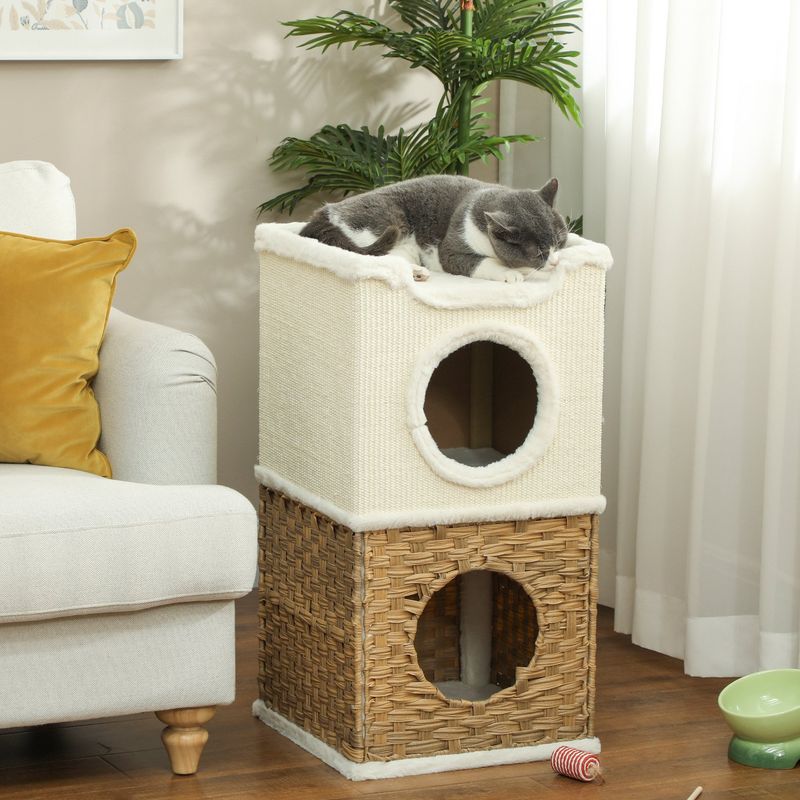 PawHut - Tour chat 3 niveaux, 2 niches H.75,5 cm - Crème