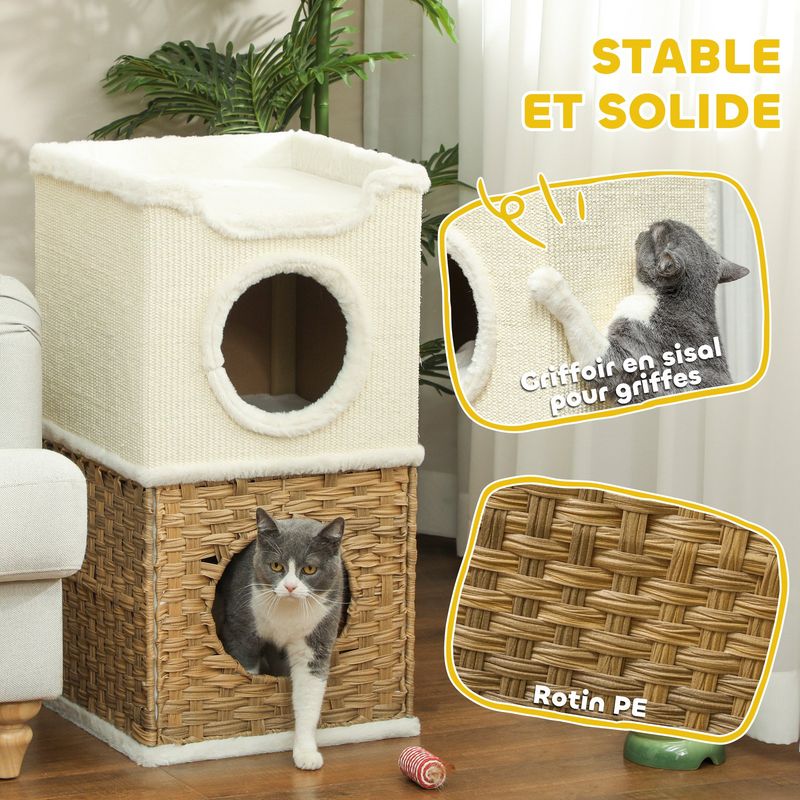 PawHut - Tour chat 3 niveaux, 2 niches H.75,5 cm - Crème