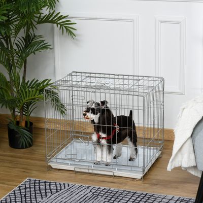 PawHut - cage d'intérieur pliable double porte pour chien - blanc
