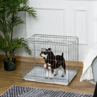 PawHut - cage d'intérieur pliable double porte pour chien - blanc