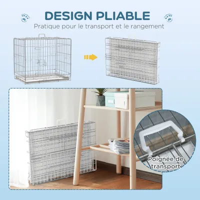 PawHut - cage d'intérieur pliable double porte pour chien - blanc