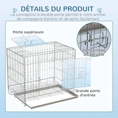 PawHut - cage d'intérieur pliable double porte pour chien - blanc
