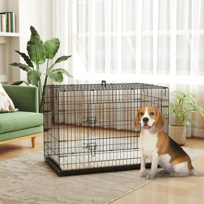PawHut - cage d'intérieur pliante 2 portes coussin pour chien - noir