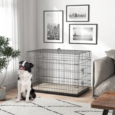 PawHut - cage d'intérieur pliante 2 portes coussin pour chien - noir