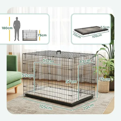 PawHut - cage d'intérieur pliante 2 portes coussin pour chien - noir