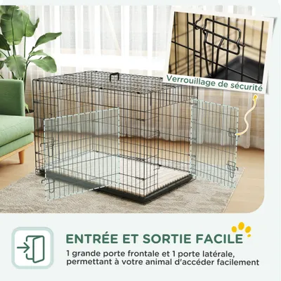 PawHut - cage d'intérieur pliante 2 portes coussin pour chien - noir
