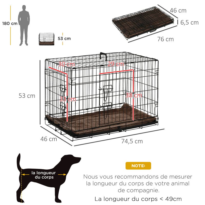 PawHut - cage d'intérieur pliante 2 portes coussin pour chien - noir