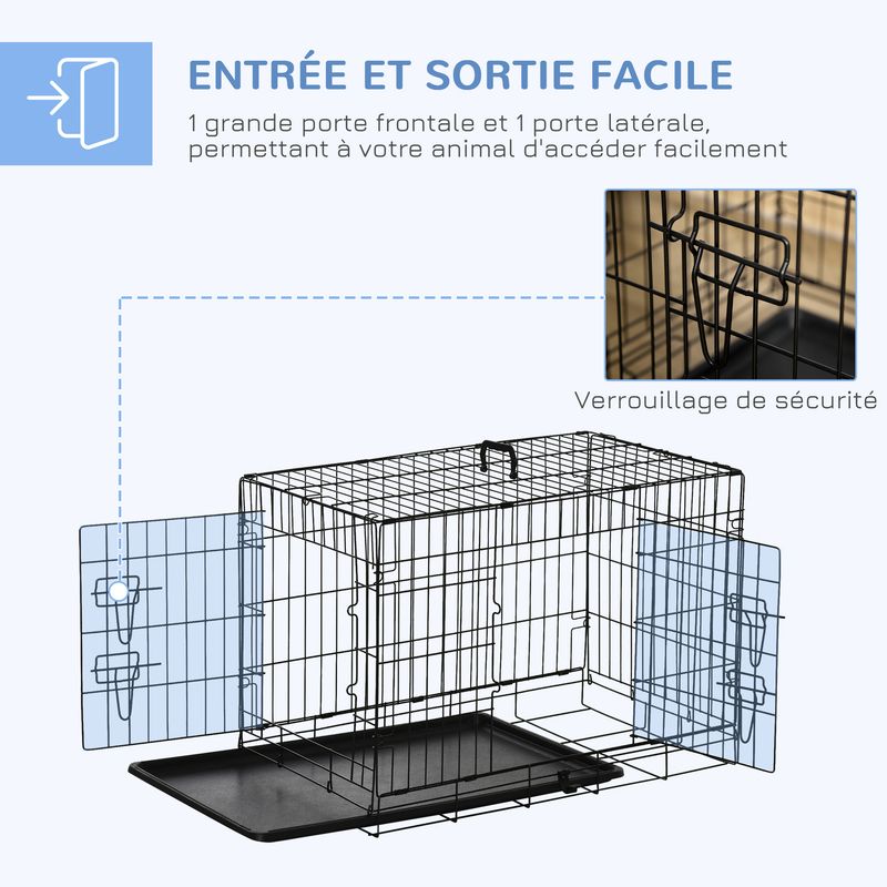 PawHut - cage d'intérieur pliante 2 portes coussin pour chien - noir