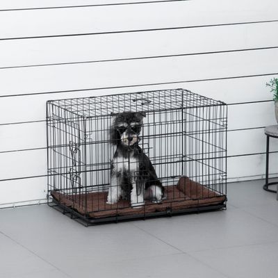 PawHut - cage d'intérieur pliante 2 portes coussin pour chien - noir