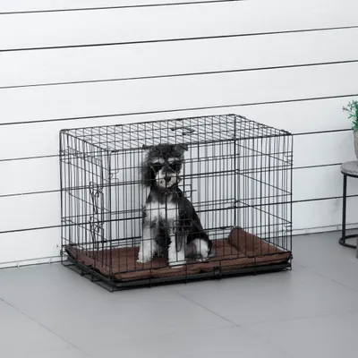 PawHut - cage d'intérieur pliante 2 portes coussin pour chien - noir