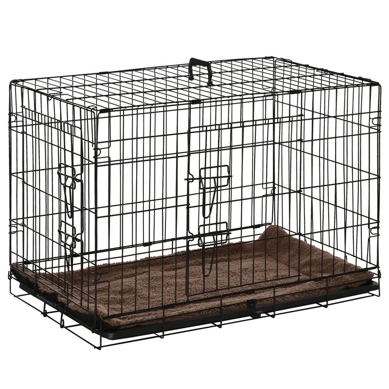 PawHut - cage d'intérieur pliante 2 portes coussin pour chien - noir