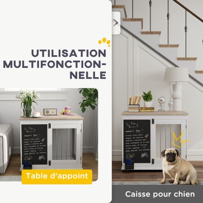 PawHut - cage d'intérieur 2 portes pour chien en bois - blanc naturel