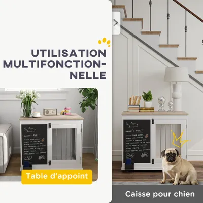 PawHut - cage d'intérieur 2 portes pour chien en bois - blanc naturel PawHut - cage d'intérieur 2 portes pour chien en bois - blanc naturel