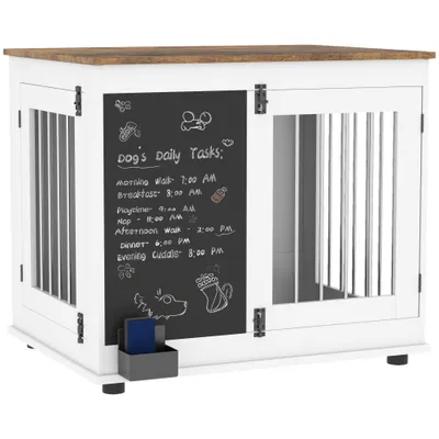 PawHut - cage d'intérieur 2 portes pour chien en bois - blanc naturel