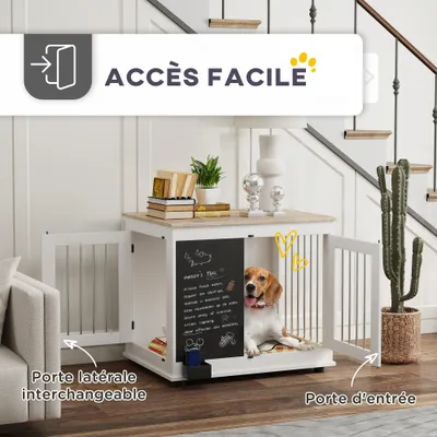 PawHut - cage d'intérieur 2 portes pour chien en bois - blanc naturel PawHut - cage d'intérieur 2 portes pour chien en bois - blanc naturel