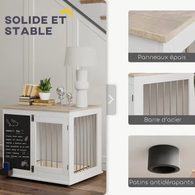 PawHut - cage d'intérieur 2 portes pour chien en bois - blanc naturel PawHut - cage d'intérieur 2 portes pour chien en bois - blanc naturel